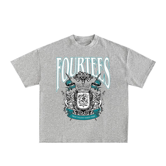 FOURTEES | CREST V4 | HEAVYWEIGHT TEE | OVERSIZED - GREY + TEAL